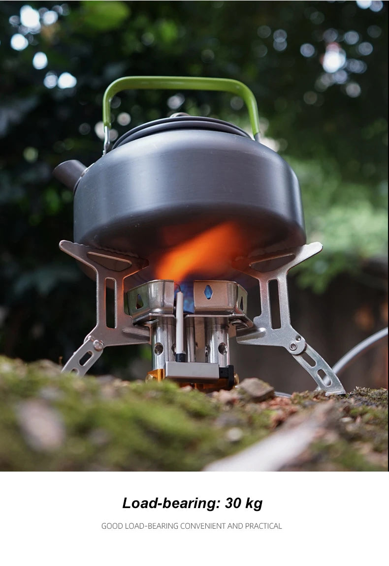Portable stove with a kettle on a natural background