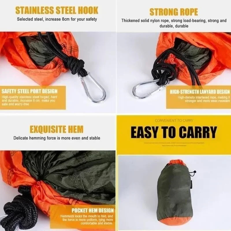Product features of a drawstring bag with stainless steel hook, strong rope, and pocket hem design on a white background.