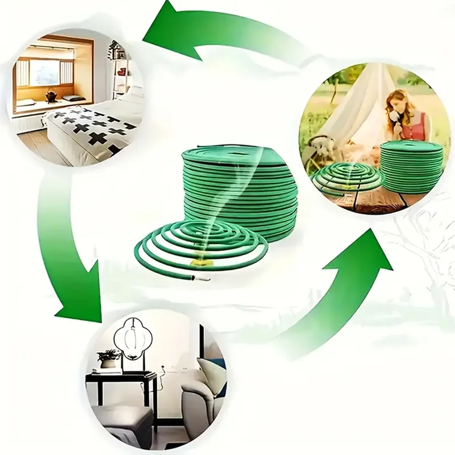 Green heating cable with lifestyle images of a bedroom, outdoor setting, and living room.