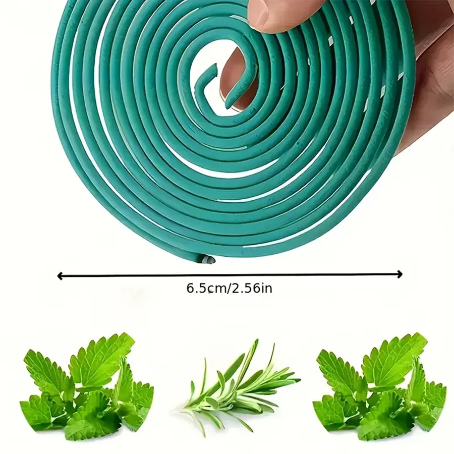 Teal silicone band with dimensions and images of green herbs below