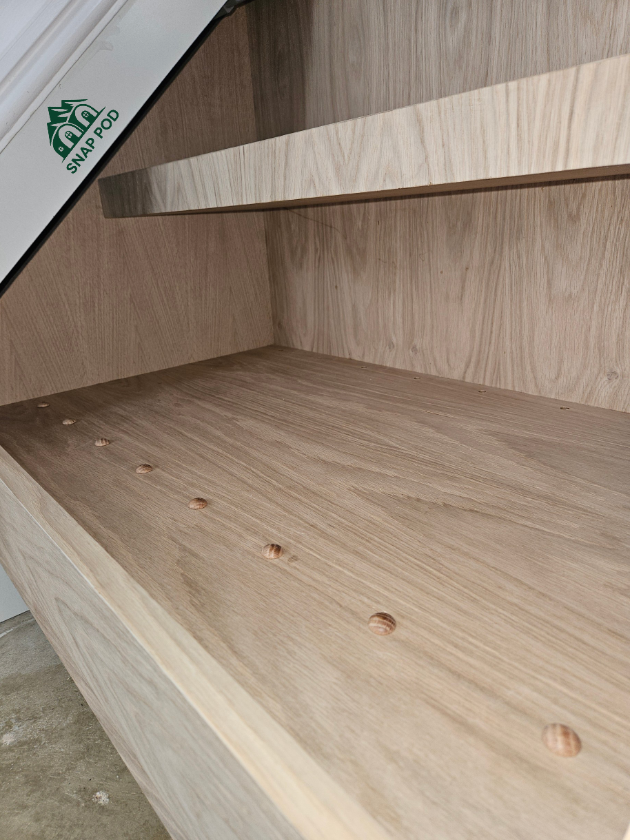 Bespoke Under Stairs Drawers in Melton Mowbray | Handleless Oak-Lined Storage