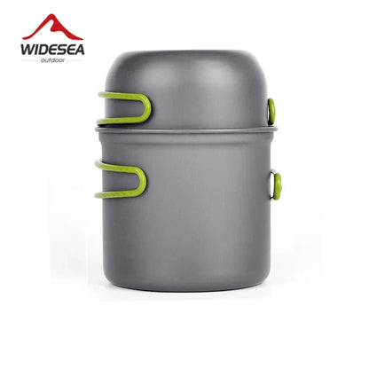 Gray metal pot with green handles on a white background, branded with WIDesea.