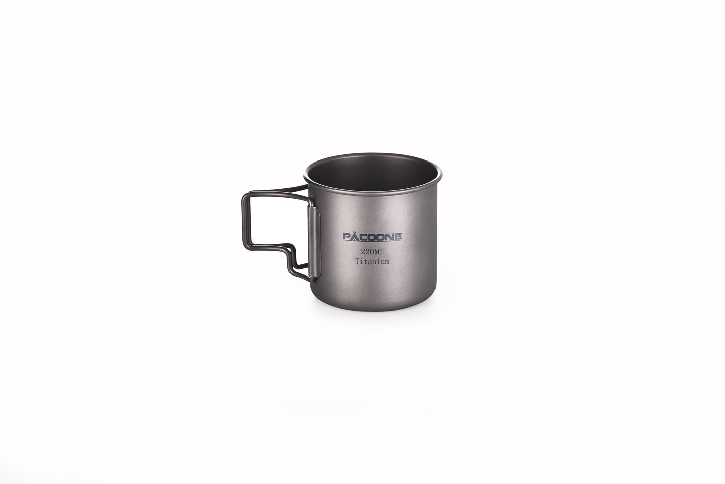 Silver camping mug with handle on a white background