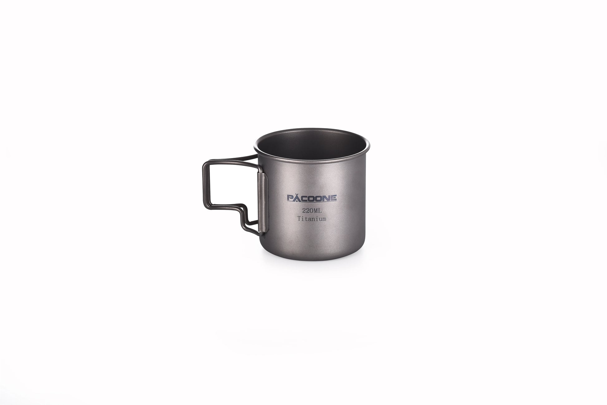 Silver camping mug with handle on a white background