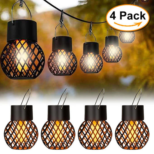 Set of 8 pineapple-shaped solar lights with a '4 Pack' label against a blurred natural background.