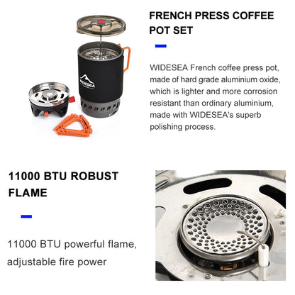 French press coffee pot set with WideSea branding on a white background